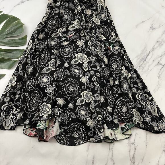 Womens Vintage 90s Reversible Slip Dress Size S Black Pink Floral Flutter Midi - Picture 12 of 16